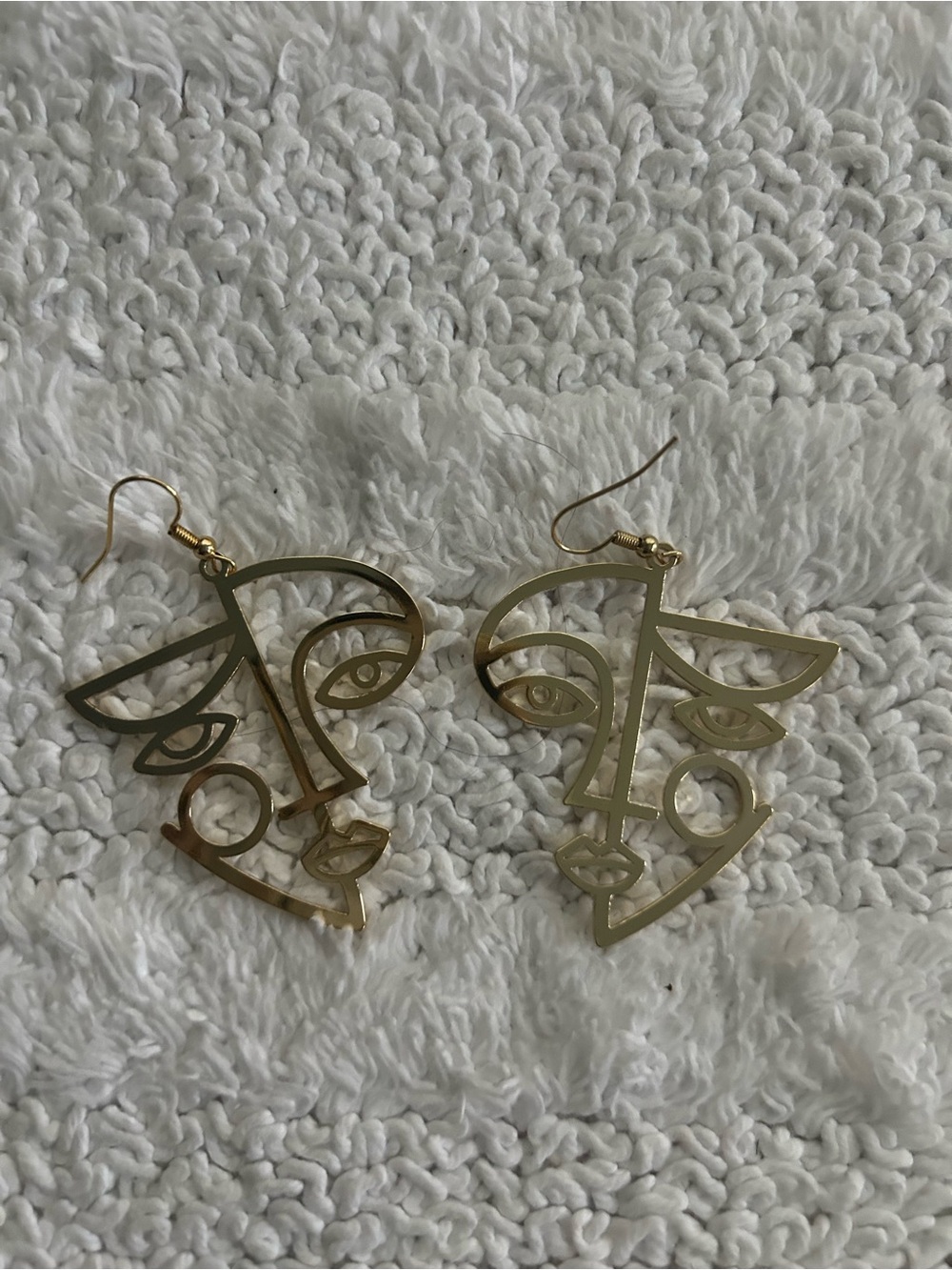 Gold Abstract Modern Face Drop Earrings - Women Jewelry